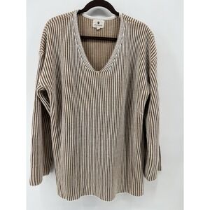 Betsy's  Boutique Shop Vertical Striped V Neck Sweater Women's XL Camel